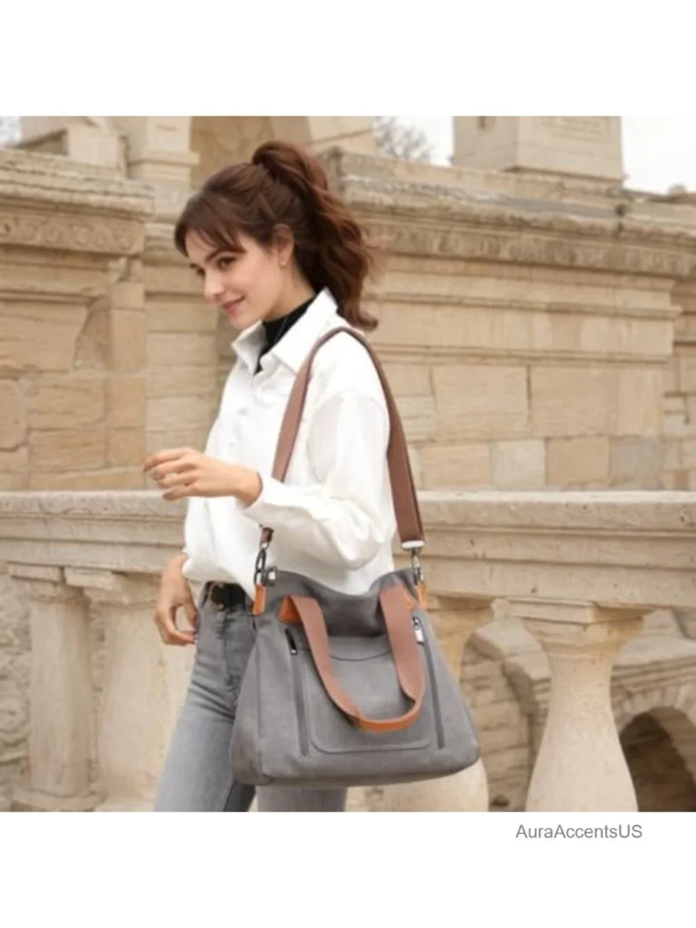 Large Canvas Hobo Crossbody Bag with Multiple Pockets